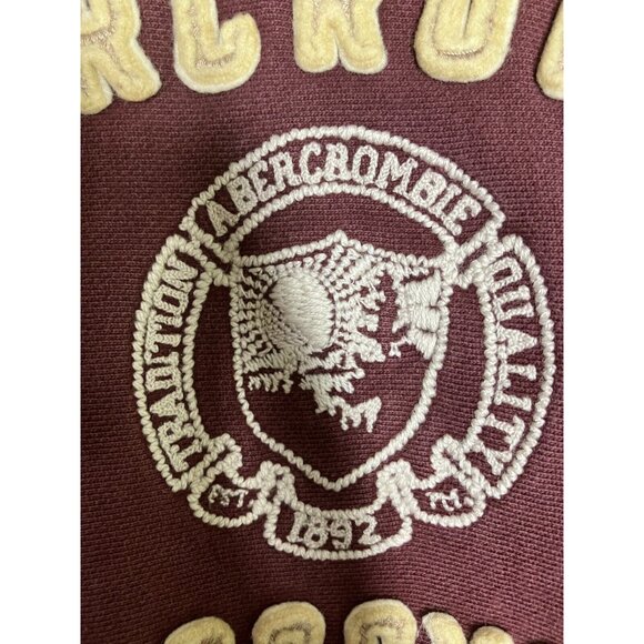Abercrombie & Fitch Teen Men's Small Thick Heavy Burgundy Distressed Hoodie - Picture 6 of 14